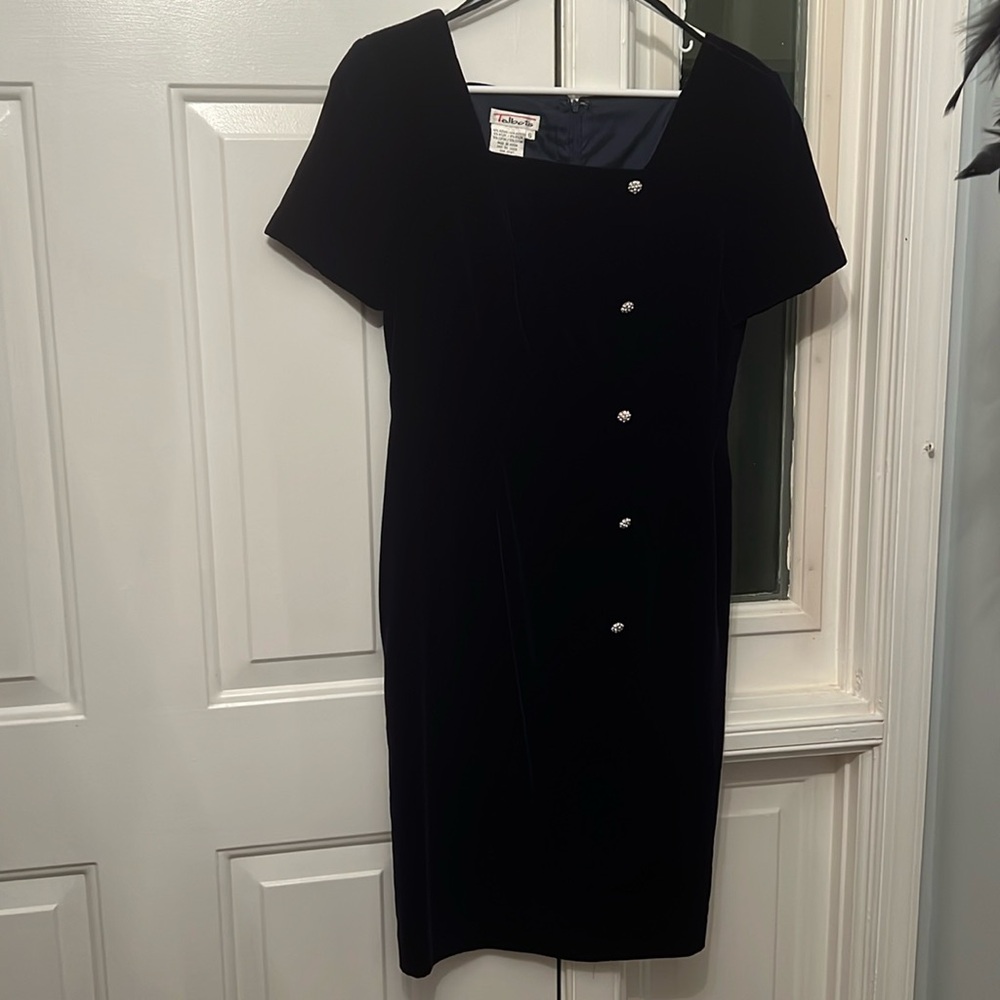 Talbots Navy Velvet Dress with square neckline  detail size 6